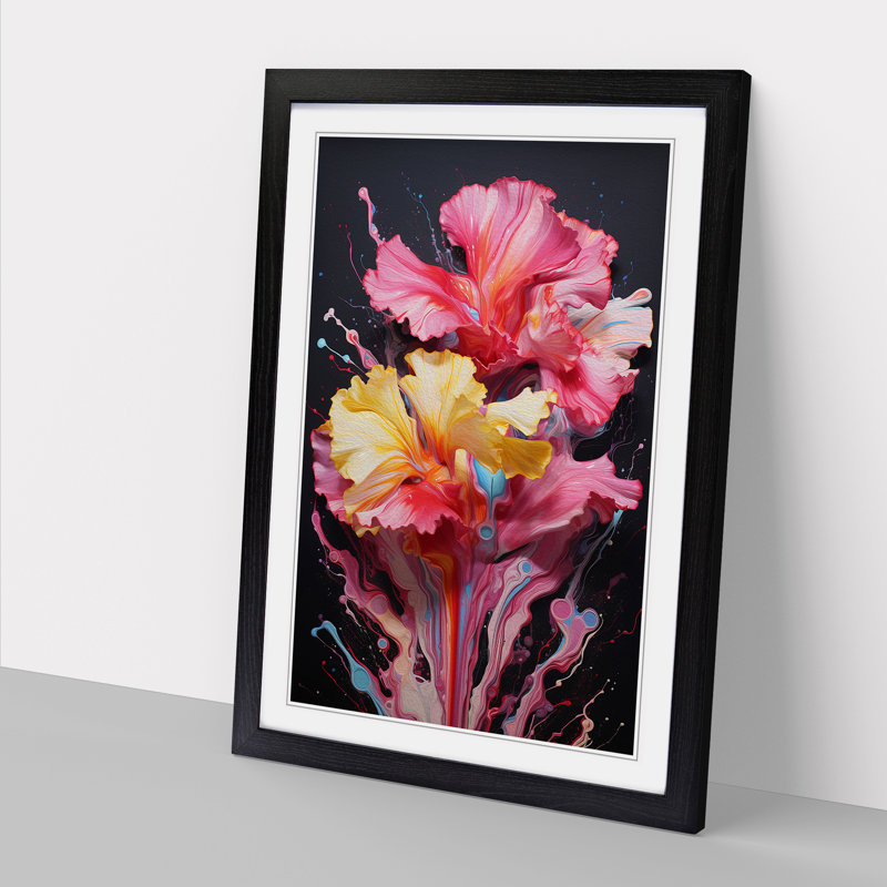 Carnation Flower Action No.3 - Single Picture Frame Print on Wood, 64cm H x 46cm W x 2cm D, Black 