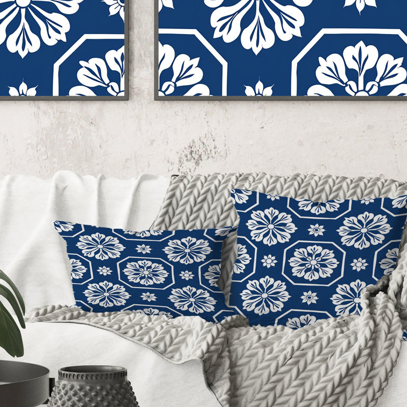 Coussin lombaire traditionnel octogonal III bleu et blanc