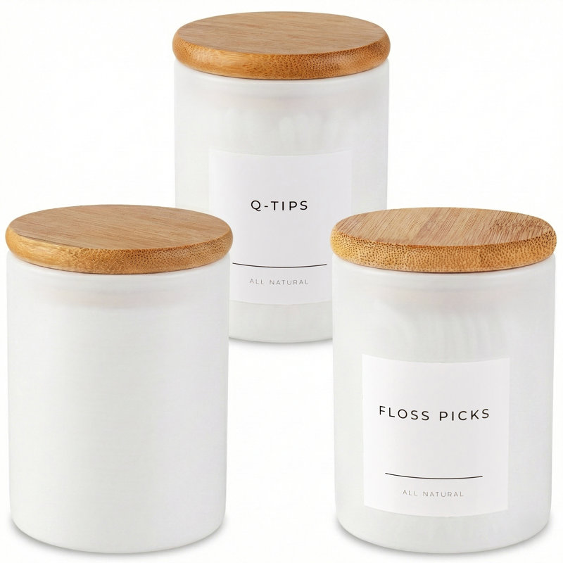 Mini pots d'apothicaire en verre avec couvercle en bambou, 10 oz, blanc, White