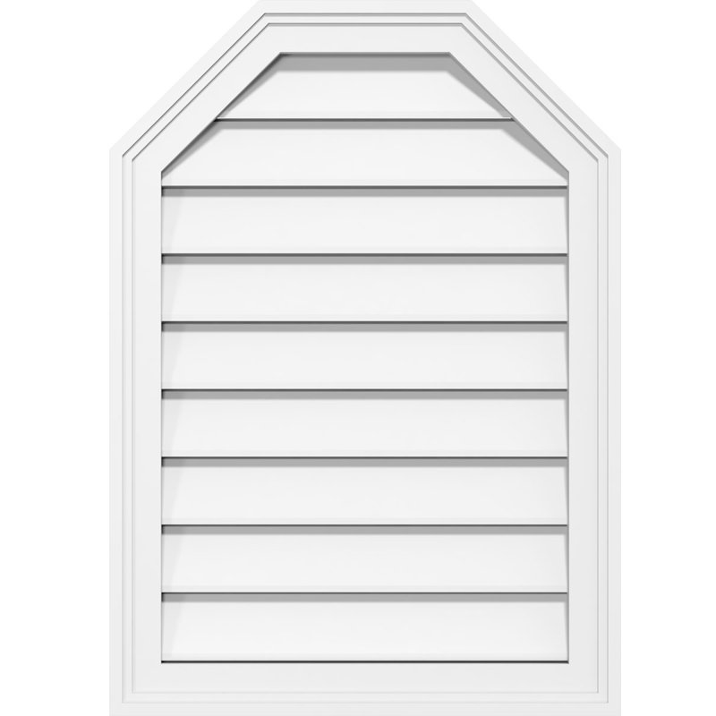 Octagonal Top Surface Mount Functional Brickmould Frame PVC Gable Vent, 18" H x 22" W