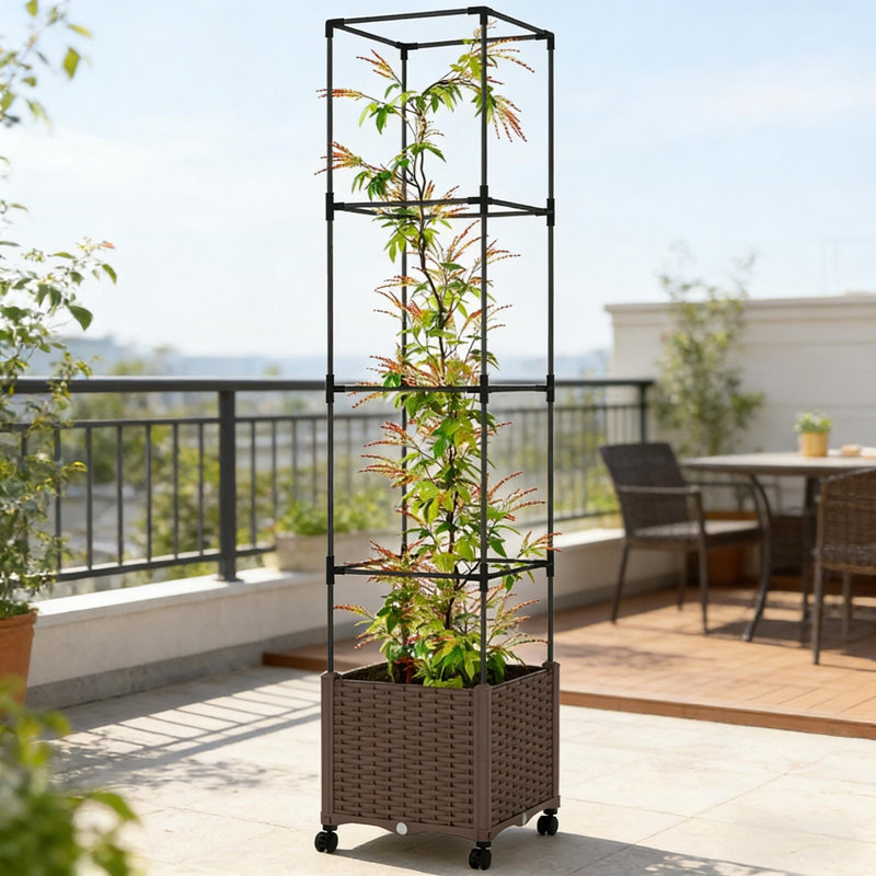 Lit de jardin mobile surélevé avec treillis réglable et système d'arrosage automatique pour la croissance verticale des plantes et une mobilité facile