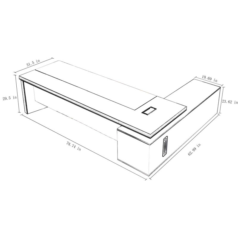 Modern desk with lockers with side cabinets, 29.53" H x 78.74" W x 31.5" D