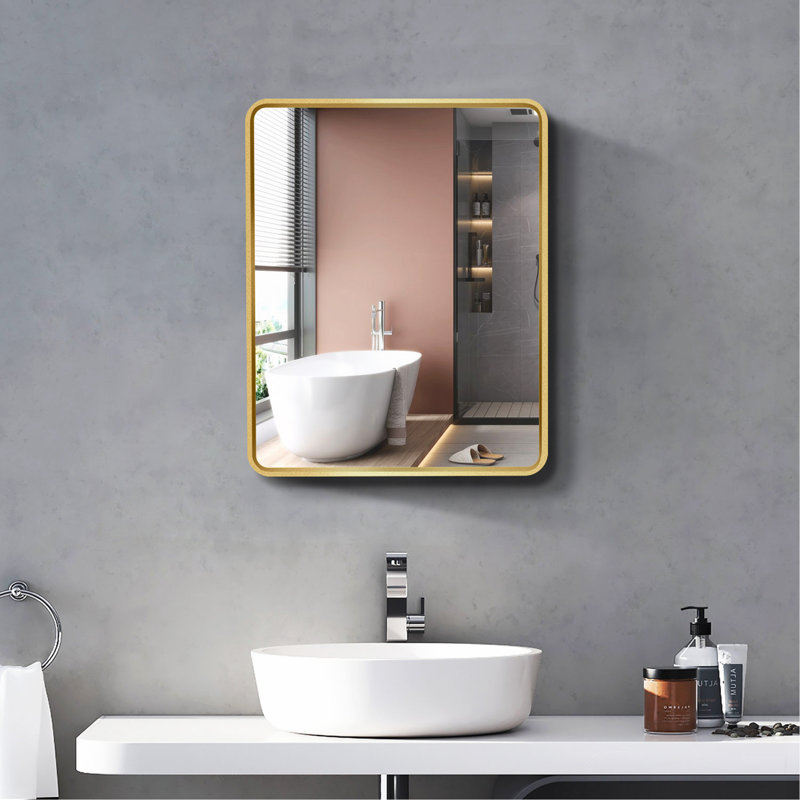 Armoire à pharmacie 24 po x 30 po à fixation murale ou encastrée en métal doré avec miroir