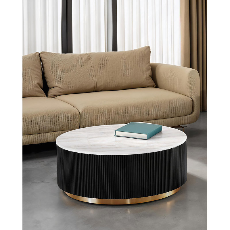 Table basse ronde avec dessus en marbre pour le salon