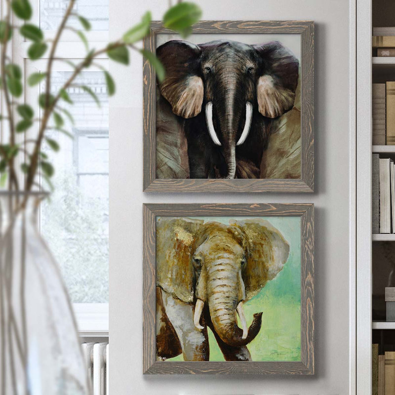 Majestic Encounter - Ensemble de 2 peintures sur toile encadrées, H 40 po x l 20 po x P 1,5 po, Encadré gris