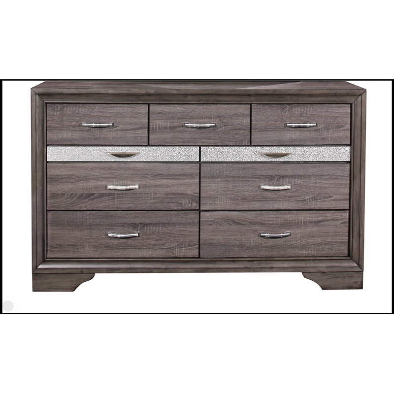 Commode Ryder Sparkle Grey avec neuf tiroirs spacieux et un tiroir à bijoux à doublure douce pour un rangement élégant