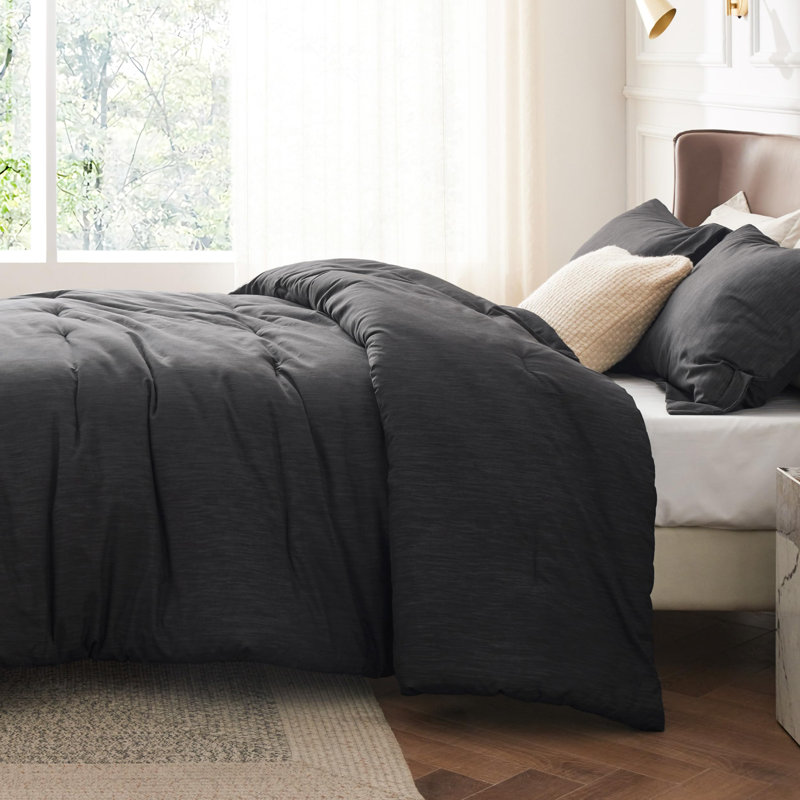 Bedsure Cationic Dyed Printed Comforter Set, Black, Twin Comforter + 1 Twin Sham