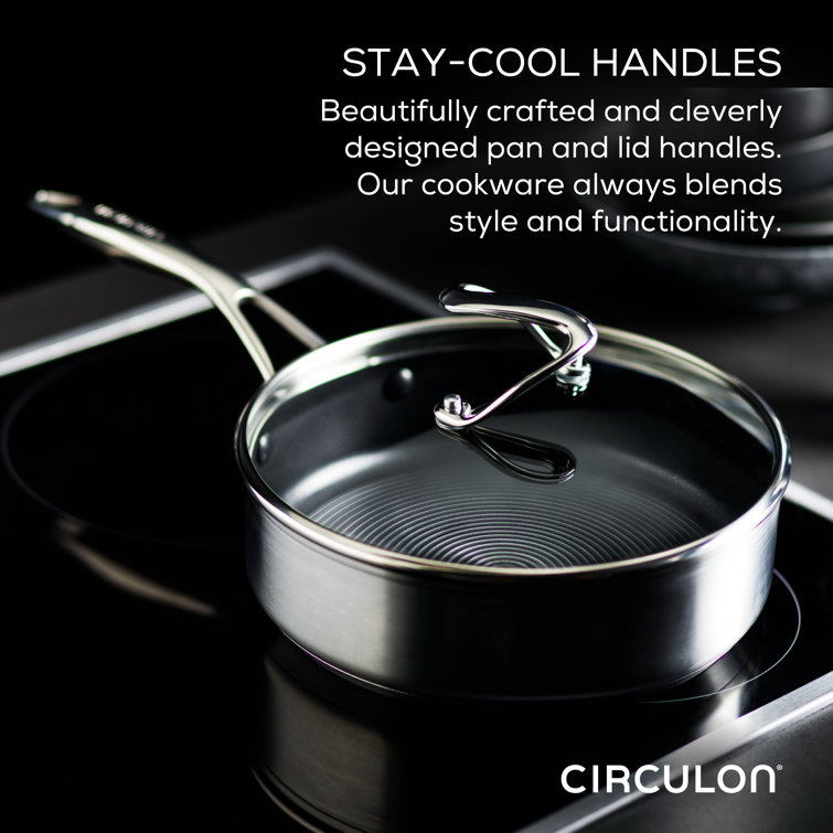 Circulon 3 Piece SteelShield C-Series Tri-Ply Clad Nonstick Chef Pan with Lid and Cooking Utensil Set, Silver