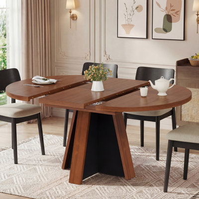 43"-59" Extendable Round Dining Table for 4-8 with Storage, Walnut
