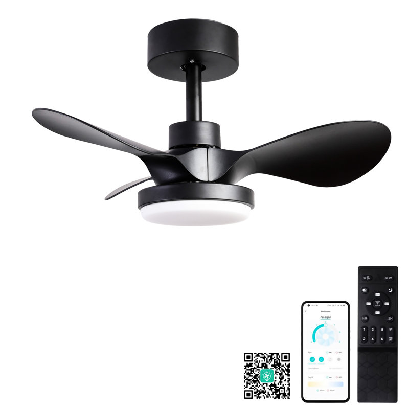 24" Small  Ceiling Fan With Light Remote Control, Black