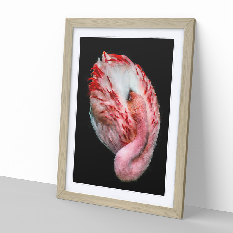 Curled Flamingo - Picture Frame Painting, 36cm H x 27cm W x 2cm D, Oak Framed