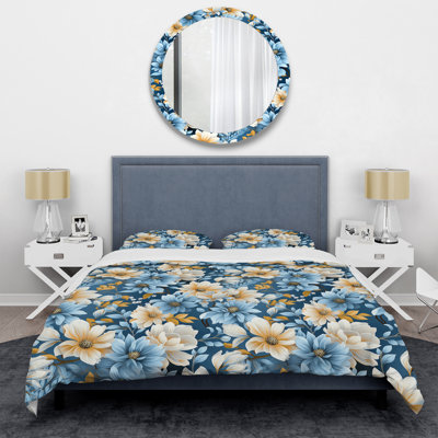 Yellow And Blue Farmhouse Flowers Pattern I Floral Duvet Cover