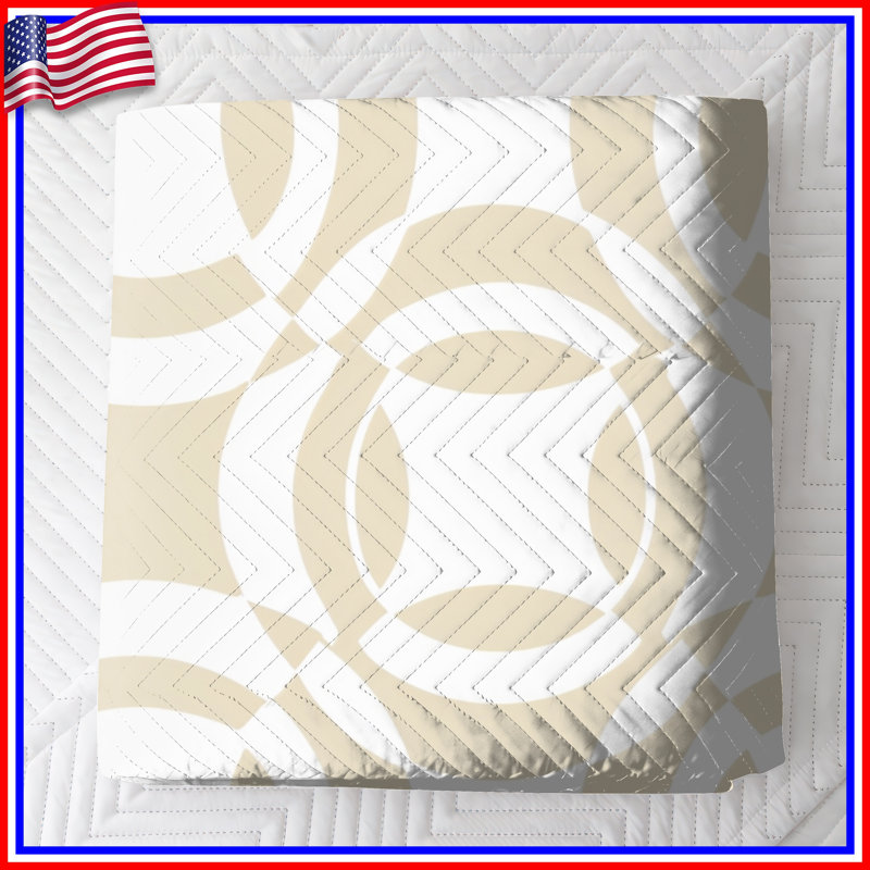 Beige Circular Pattern Quilted Bedspread All Sizes, Full / Double