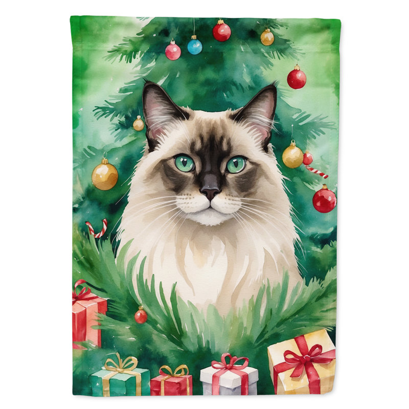 Cat By the Christmas Tree House Flag, Balinese
