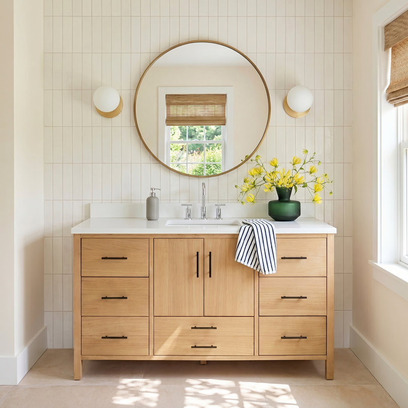 Kiara 60'' Single Bathroom Vanity with Top, Blonde, Matte White