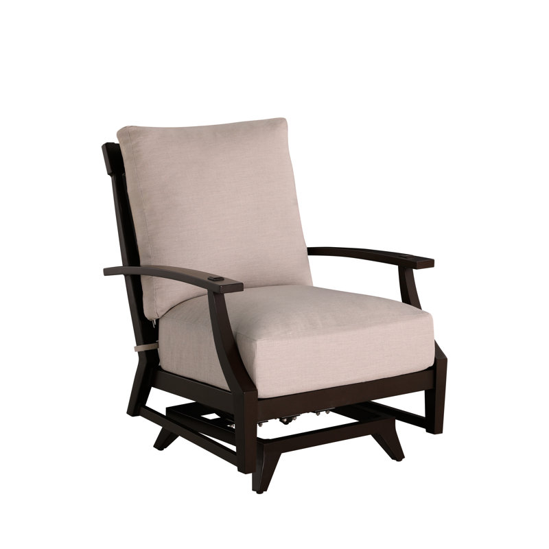 Croquet Patio Chair with Cushions, No Welt + Standard Fill, Cabana Stripe Midnight, Mahogany