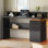 Bureau de direction 59 po avec tiroirs cannelés, prise de courant et lumières DEL - Bureau d'ordinateur moderne avec support pour écran et rangement pour dossiers