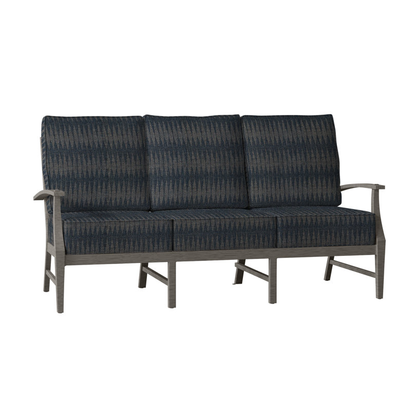 Canapé d'extérieur en fonte Croquet, Welt, Cabana à rayures bleu marine Sunbrella®, Gris ardoise