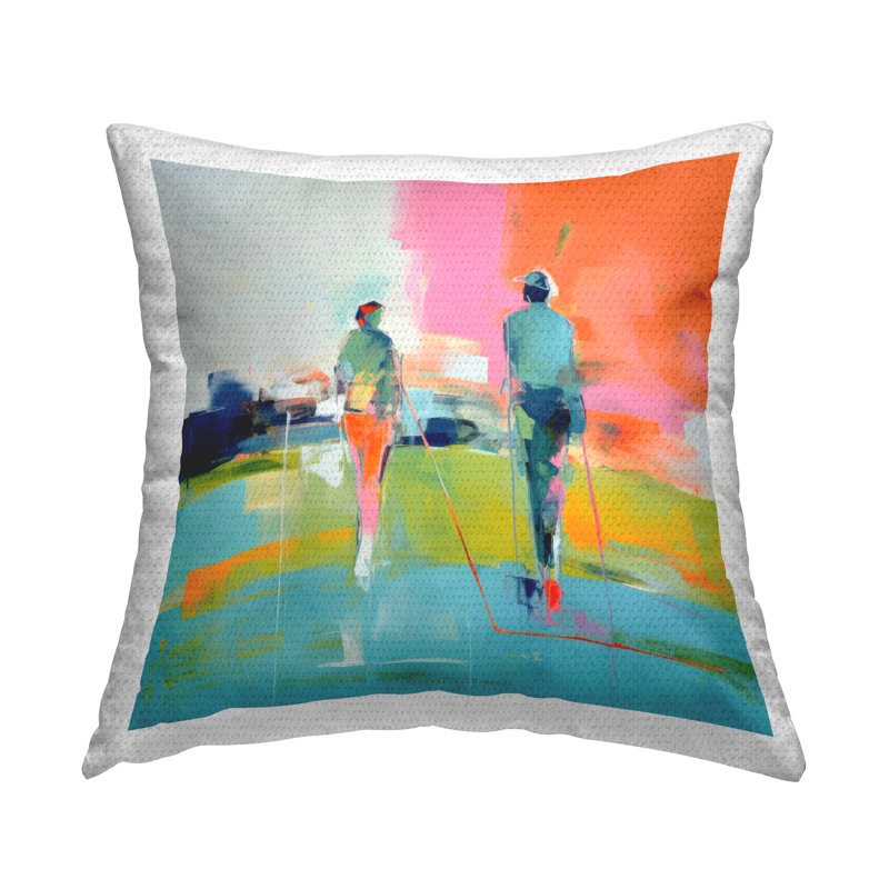 Coussin décoratif d'extérieur moderne imprimé avec scène de golfeur par Irena Orlov