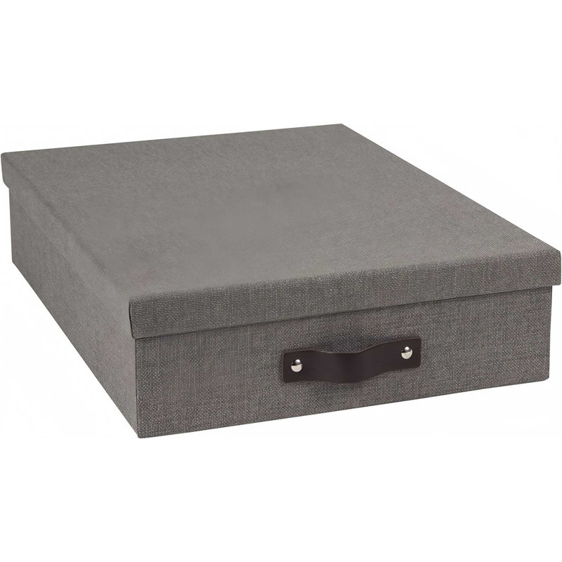 Oskar Canvas Fiberboard Document Letter Box - File Organizer Box For Important Paperwork - Document Storage With A Lid & Leather Handle - 3.3 In X 10.2 In X 13.8 In - Grey