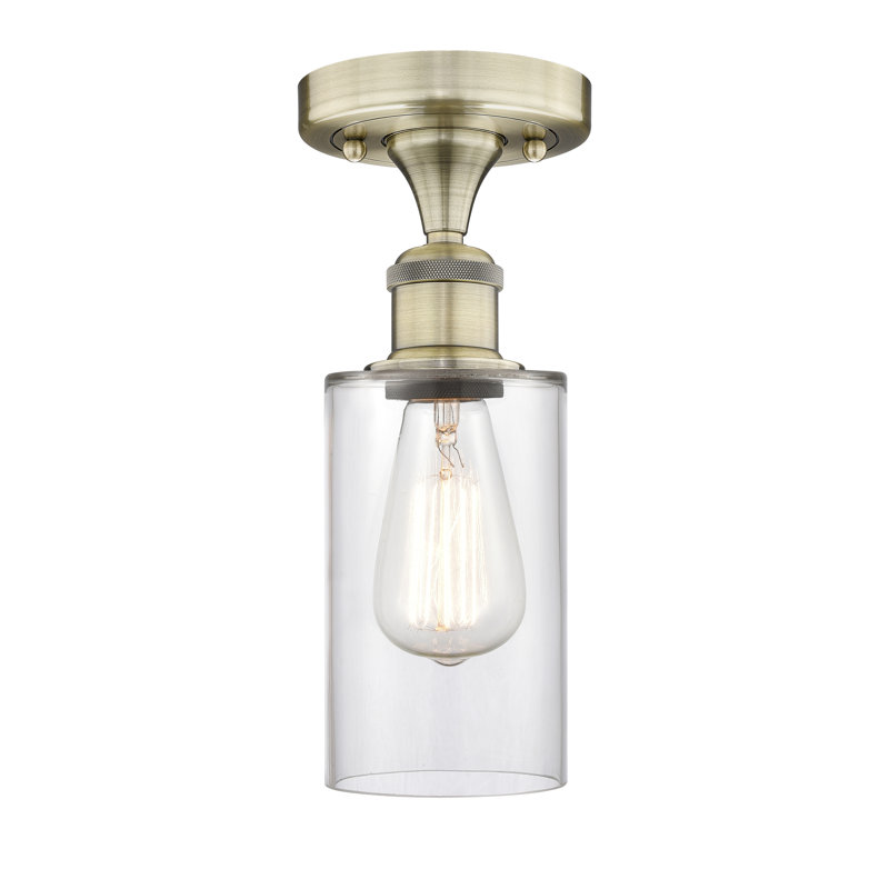 Broadoaks Glass Semi Flush Mount, Clear, Antique Brass