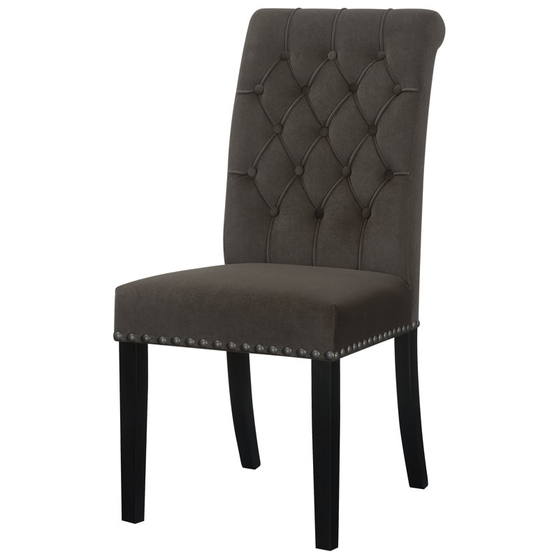 Chaise de salle à manger rembourrée Millville, Espresso rustique, Gris