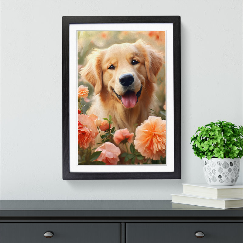 XYZ-FRM-V1223-3458 Golden Retriever Digital - Single Picture Frame Print on Wood