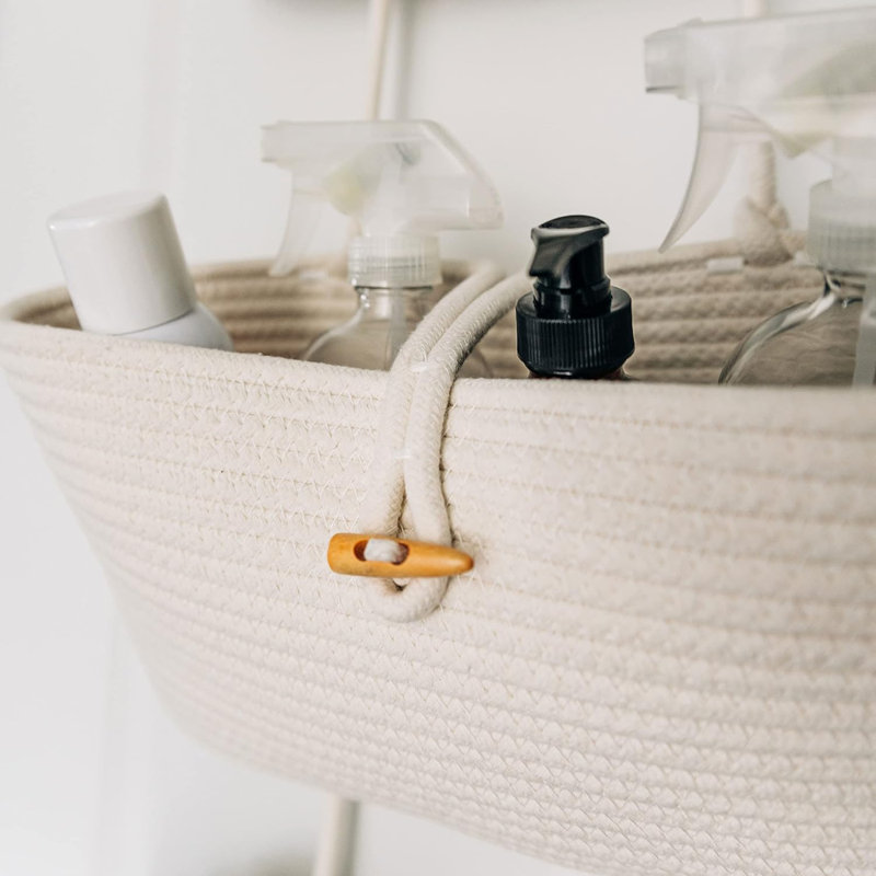 Hemp Wall Organizer with Wall Baskets, White
