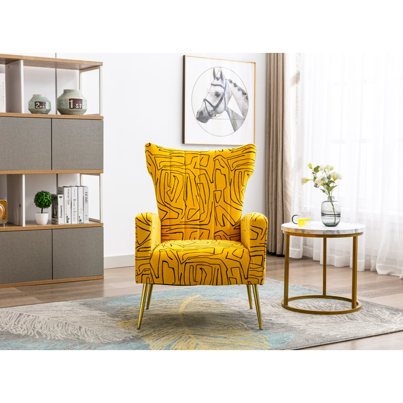 Fauteuil à oreilles en velours Citium, Jaune