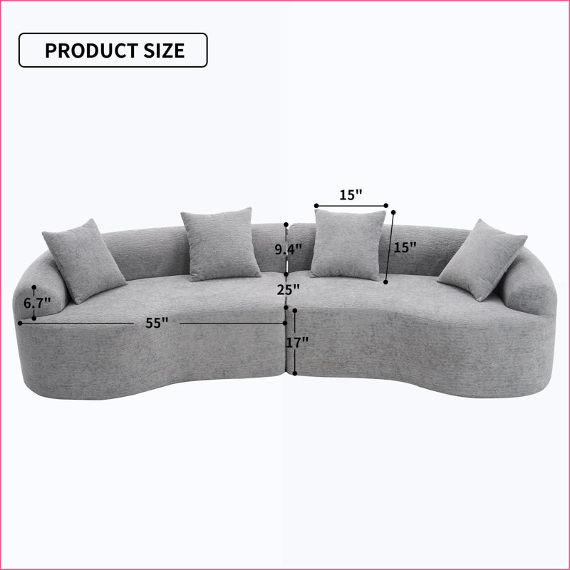 Sectional Sofas 110"L Curved Modular Slate Gray 30D High-Density Chenille Sleeper Couch for Apartments No Assembly | Grey | Foam