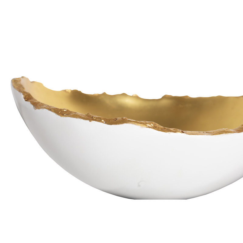 Broken Egg Resin Abstract Decorative Bowl, Pearl White/Gold Leaf