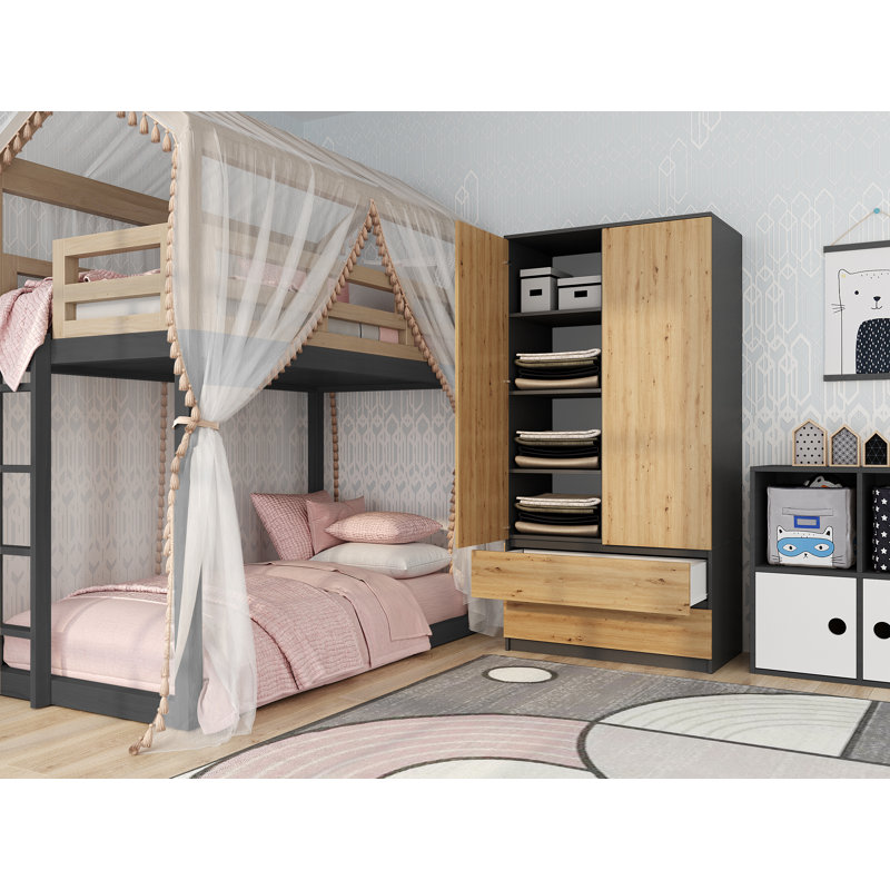 Longe 2 Door Manufactured Wood Wardrobe, Anthrite Artisan
