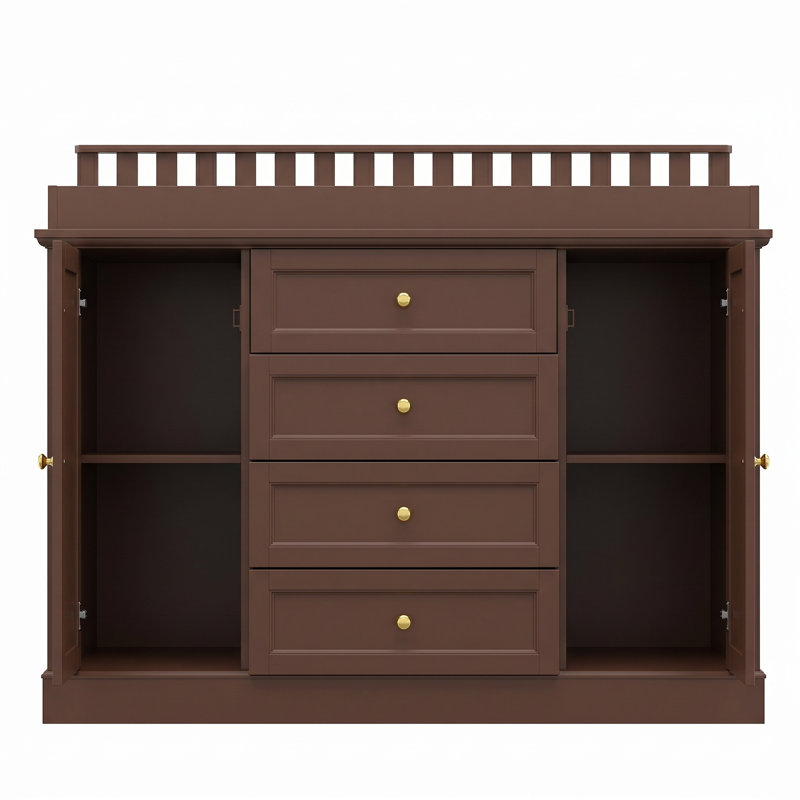 Grande table à langer blanche de 47,2 po avec 2 armoires et 4 tiroirs, Couleur noyer