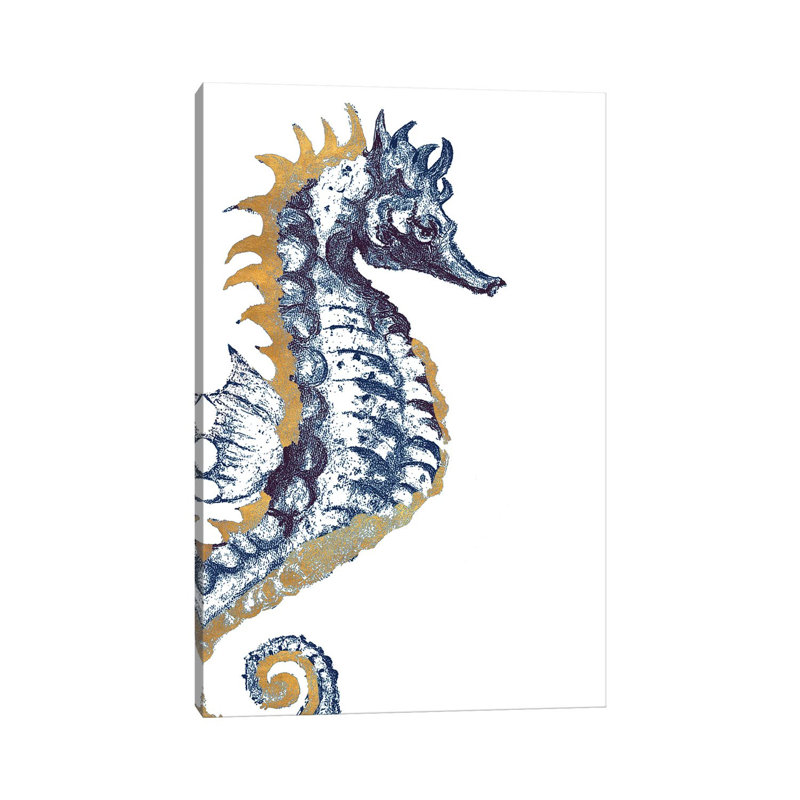 Surf Side Golden Blue Seahorse by Patricia Pinto - Wrapped Canvas Gallery-Wrapped Canvas Giclée, 152.5 cm H x 101.5 cm W