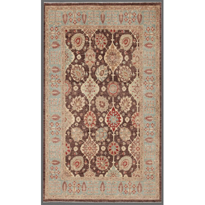 Tapis unique en laine noué à la main de style années 2010 de 6 pi x 10 pi brun / bleu clair Denver