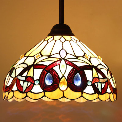 Tiffany Mini Pendant Light Victorian Rustic Style Stained Glass Hanging Lamp