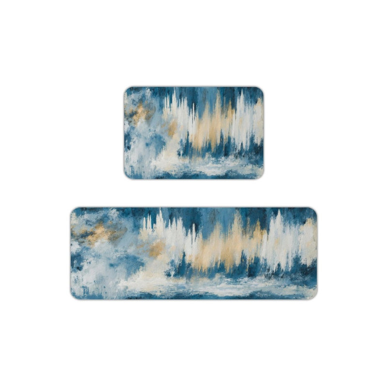 Tapis de cuisine antidérapants bleus et dorés
