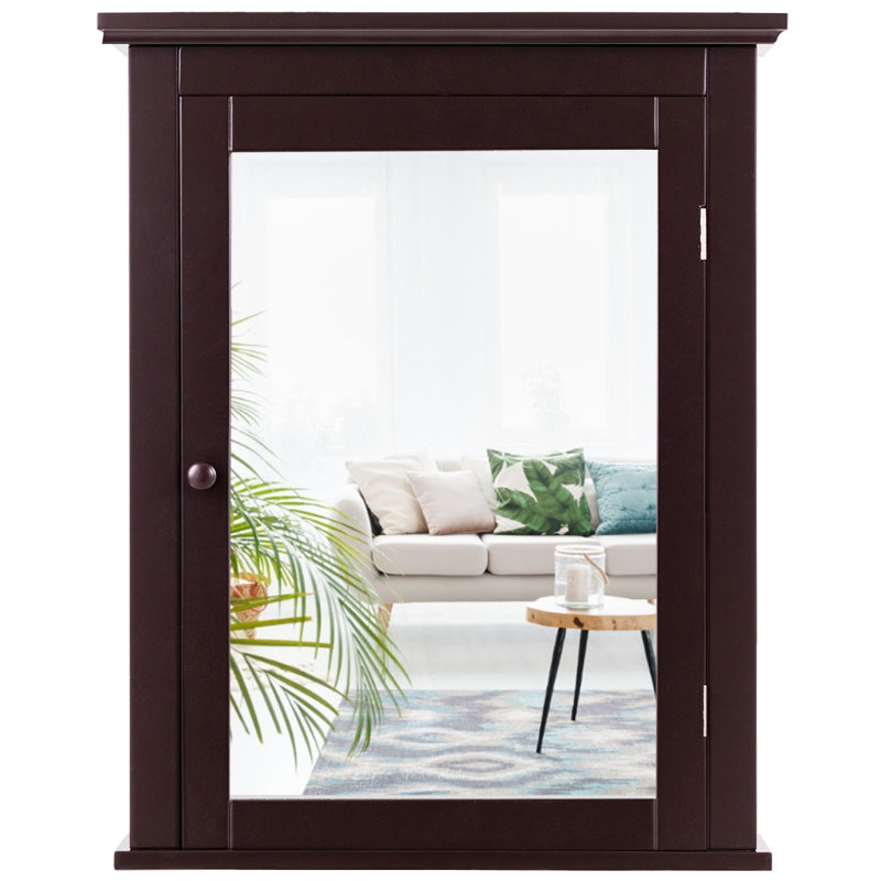 Jedinko 22'' W 27'' H Surface Framed Medicine Cabinet Mirror 1 Adjustable Shelf, Brown