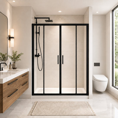 Porte de douche coulissante double l 60 po x H 72 po avec porte de douche en verre trempé noir certifié 1/4 po (sans base de douche)
