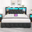 Ottoman Bed Frame with Charging Station and LED Lights, Upholstered Storage Beds with Lift-Up Underbed Storage, Easy Operation-129473232