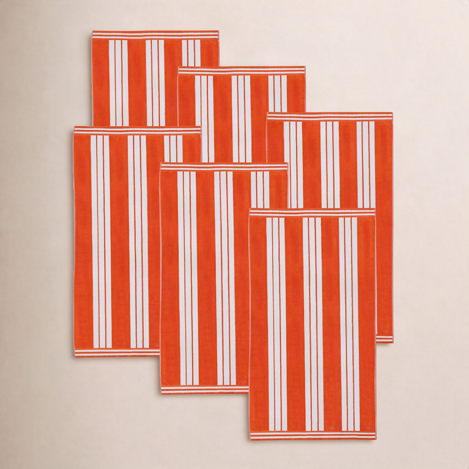 Chira Striped Cotton Beach Towel, Coral, Beach Towel - 6 Pack