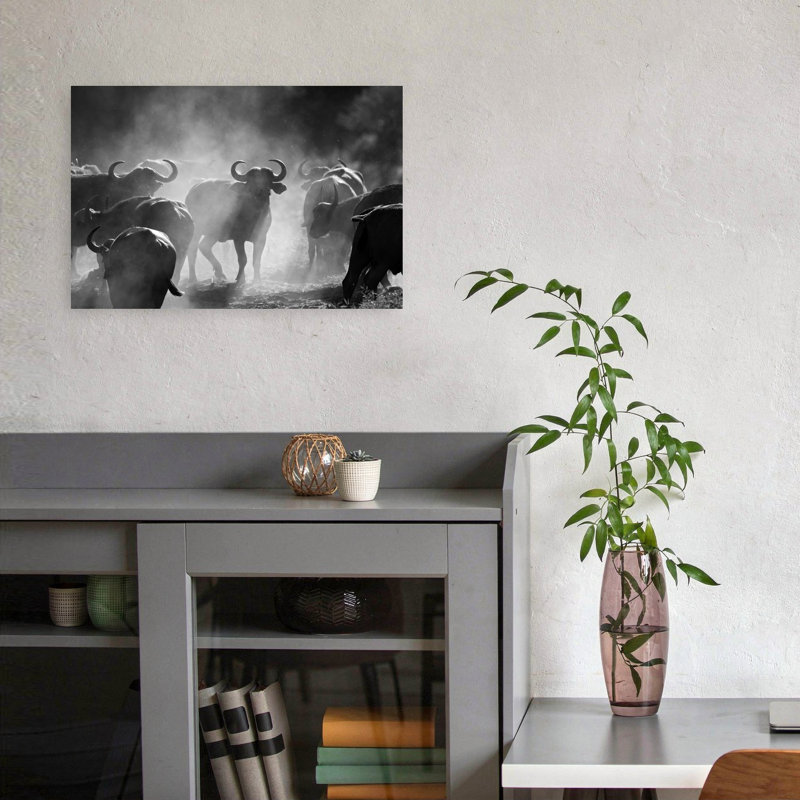 "Dusty Buffalo Herd", art contemporain mural, H 12 po x l 18 po