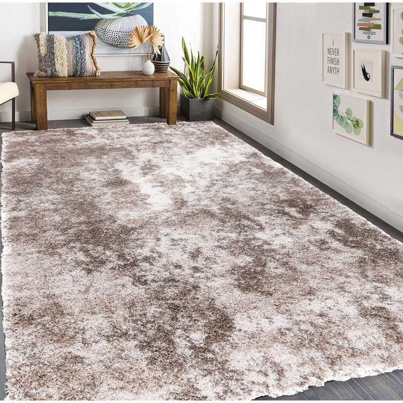 Hudgens Performance Abstract Shag Area Rug, Runner 2'8" x 9'6", Ivory/Gray