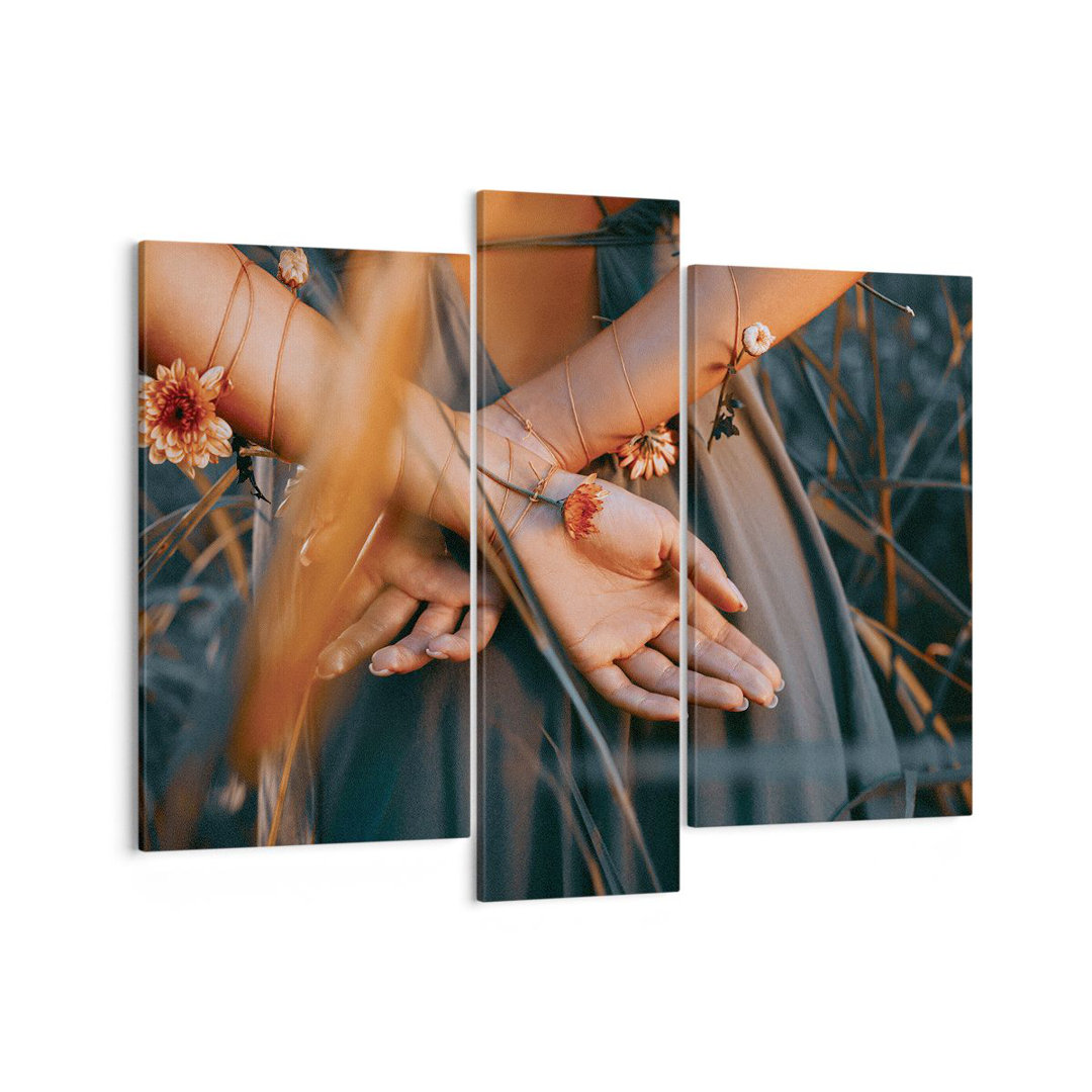 3-tlg. Leinwandbilder-Set Woman Hands Meadow