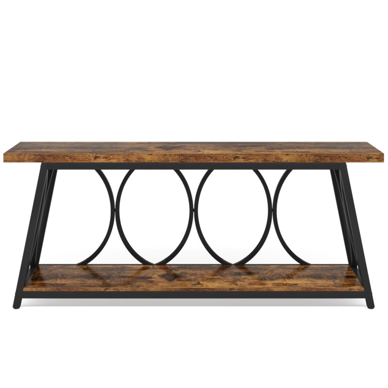 70.9” Extra Long Industrial Console Table, Narrow Sofa Table Behind Couch With 2-Tier Storage Shelves, Entryway & Hallway Accent Table For Living Room, Rustic Brown With Black Metal Frame
