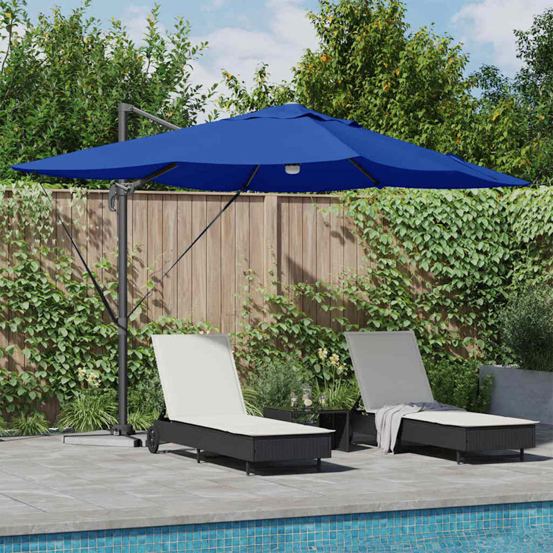 Roma Parasol with LED Strip Lights Aluminium and Polyester Garden Shade, 265cm H x 251cm W x 251cm D, Blue