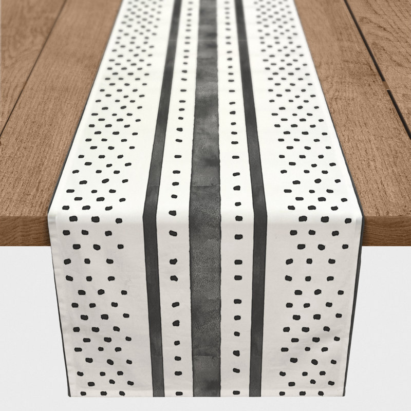 Jessine Striped Table Runner, 90" x 16", Black