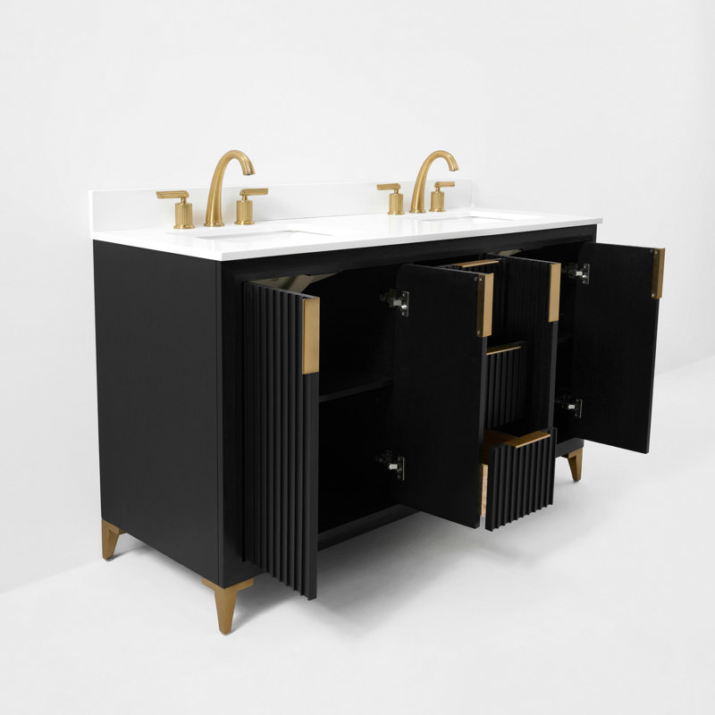 Turlington Freestanding Standard Bathroom Vanity with Top, Black Oak, 60"