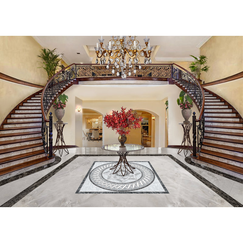Porcelain Floor Tile with a 48" x 48" Center Piece, Gray