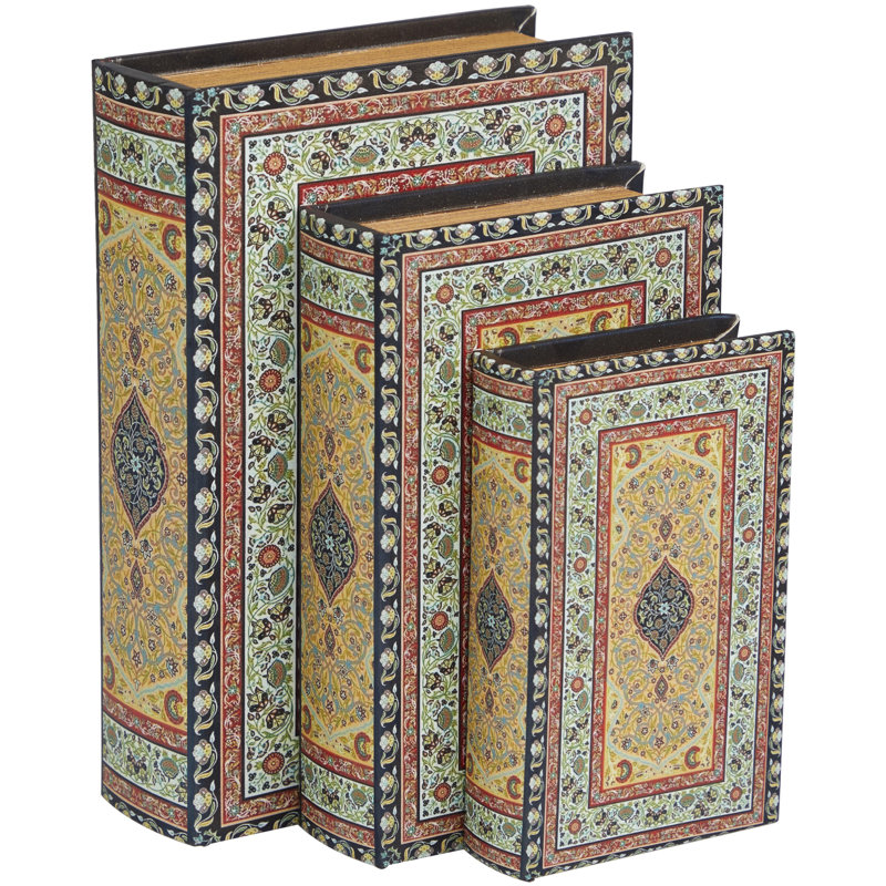 Mishaun, toile avec motif arabesque et livre doré, Bleu/doré